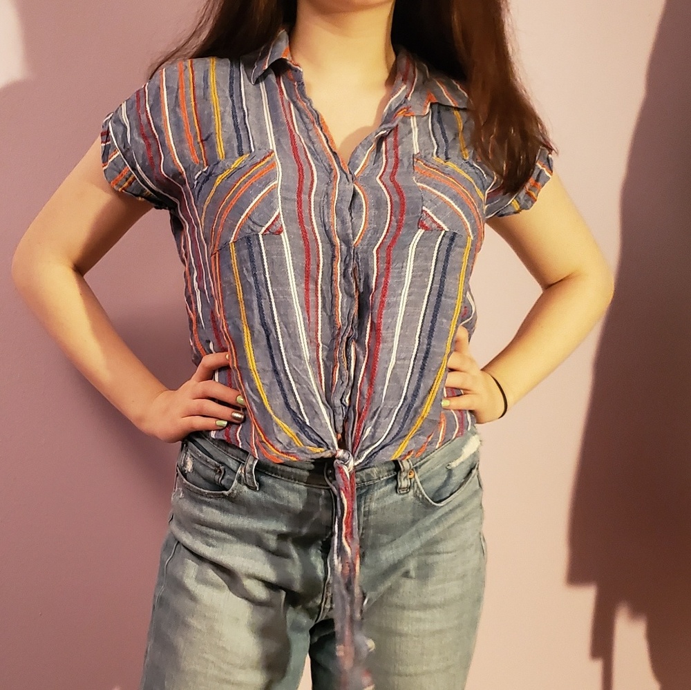 Harper Multi-color Striped Collared T-Shirt